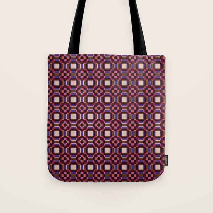 Optical Checkered Grid Pattern  Retro Illusion Design in Red Pink and Black Tote Bag Gallery Image 1