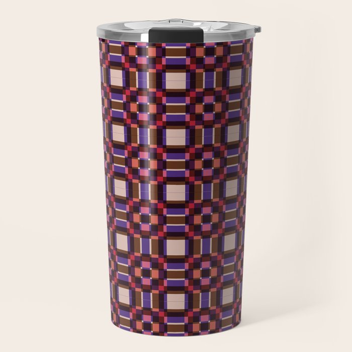 Optical Checkered Grid Pattern  Retro Illusion Design in Red Pink and Black Travel Mug Gallery Image 1