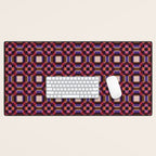 Optical Checkered Grid Pattern  Retro Illusion Design in Red Pink and Black Desk Mat Gallery Image 1