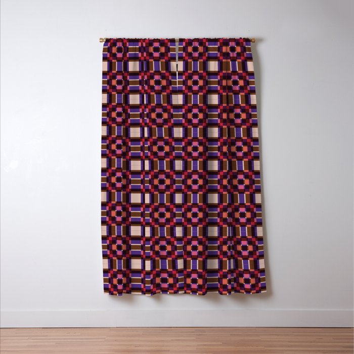 Optical Checkered Grid Pattern  Retro Illusion Design in Red Pink and Black Window Curtain Gallery Image 3