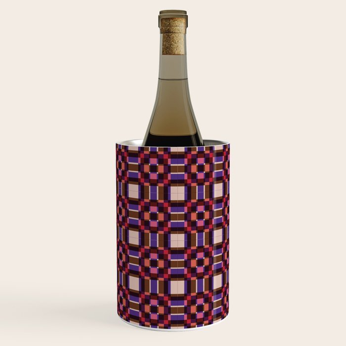 Optical Checkered Grid Pattern  Retro Illusion Design in Red Pink and Black Wine Chiller Gallery Image 3