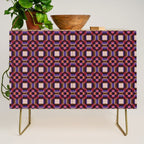 Optical Checkered Grid Pattern  Retro Illusion Design in Red Pink and Black Credenza Gallery Image 1