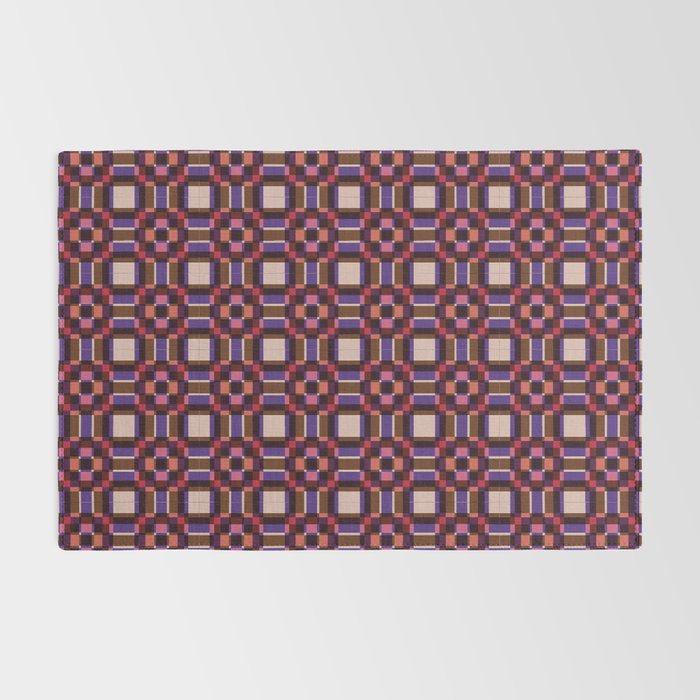 Optical Checkered Grid Pattern  Retro Illusion Design in Red Pink and Black Rug Gallery Image 2