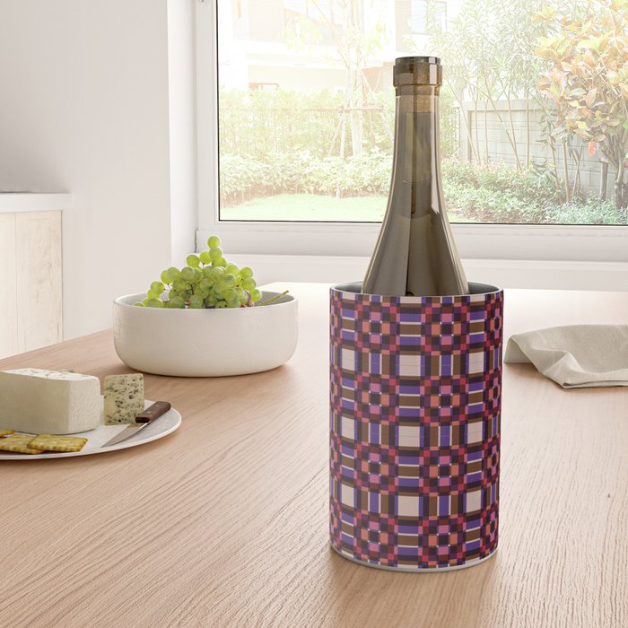 Optical Checkered Grid Pattern  Retro Illusion Design in Red Pink and Black Wine Chiller Gallery Image 4