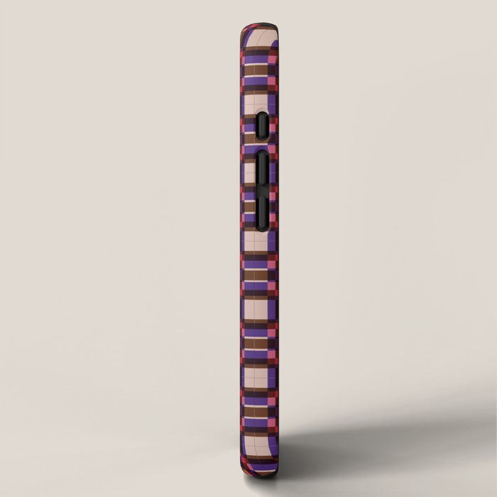 Optical Checkered Grid Pattern  Retro Illusion Design in Red Pink and Black iPhone Case Gallery Image 2