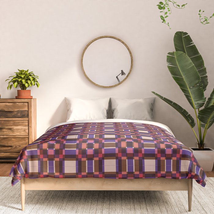 Optical Checkered Grid Pattern  Retro Illusion Design in Red Pink and Black Comforter Gallery Image 3