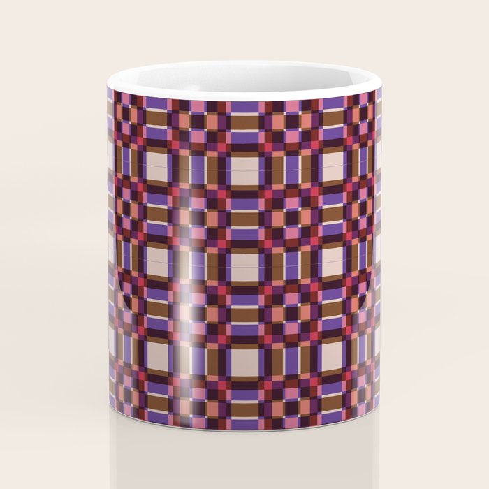 Optical Checkered Grid Pattern  Retro Illusion Design in Red Pink and Black Coffee Mug Gallery Image 4