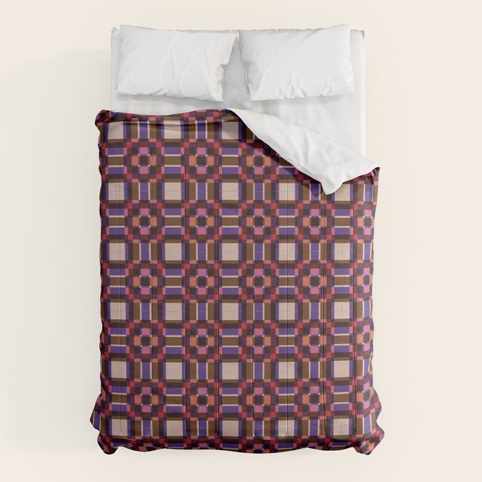 Optical Checkered Grid Pattern  Retro Illusion Design in Red Pink and Black Comforter Gallery Image 6