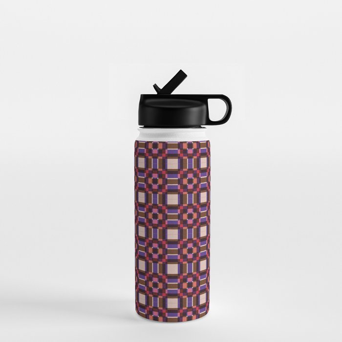 Optical Checkered Grid Pattern  Retro Illusion Design in Red Pink and Black Water Bottle Gallery Image 1