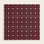 Optical Checkered Grid Pattern  Retro Illusion Design in Red Pink and Black Wood Wall Art Gallery Image 1