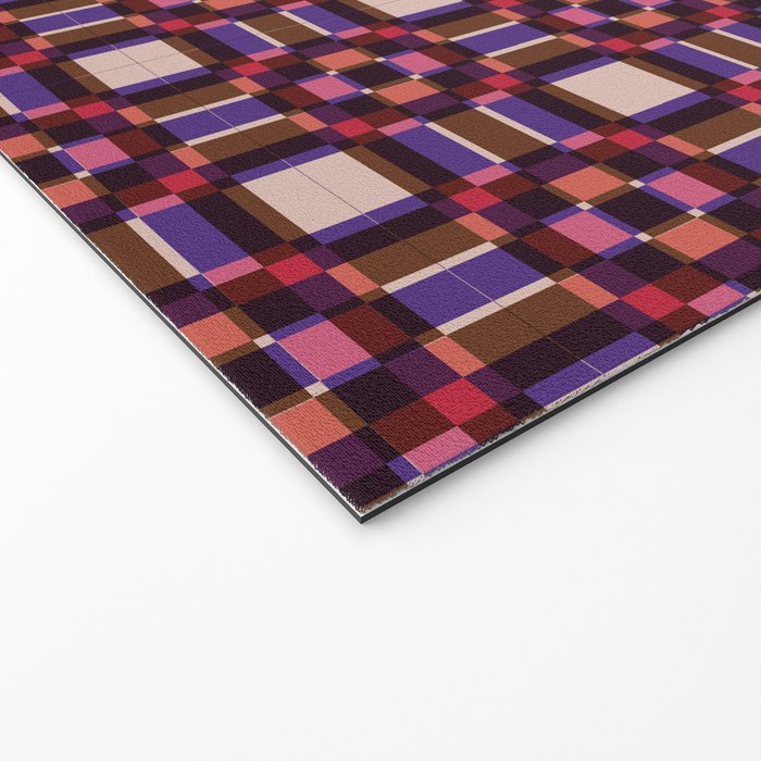 Optical Checkered Grid Pattern  Retro Illusion Design in Red Pink and Black Welcome Mat Gallery Image 2