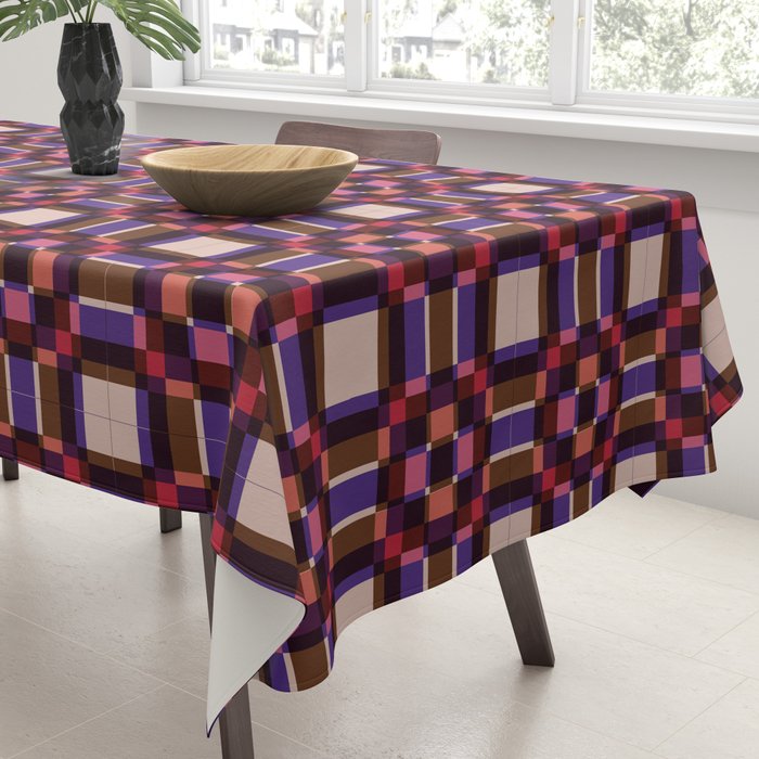 Optical Checkered Grid Pattern  Retro Illusion Design in Red Pink and Black Tablecloth Gallery Image 3