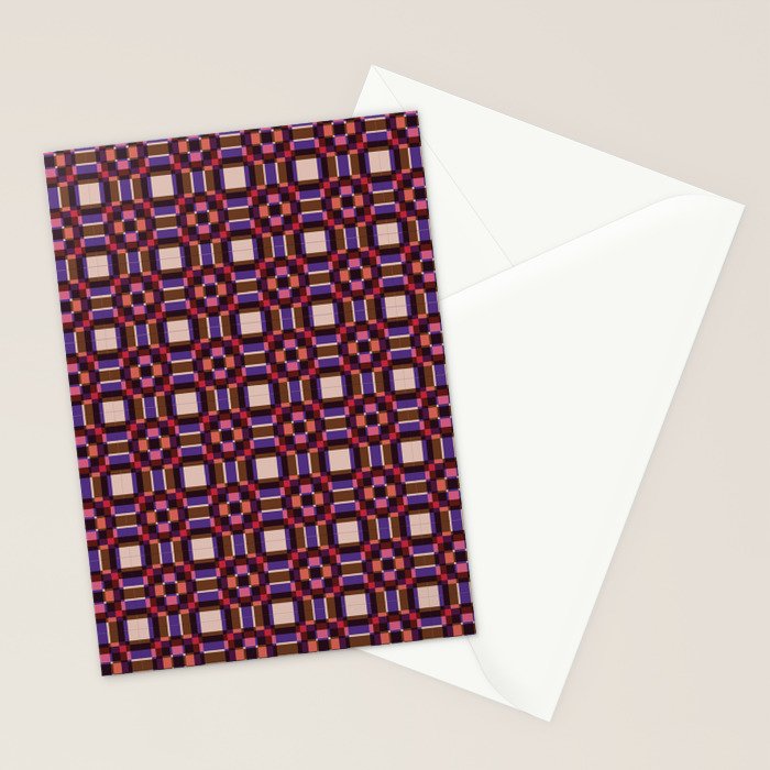 Optical Checkered Grid Pattern  Retro Illusion Design in Red Pink and Black Stationery Card Gallery Image 2