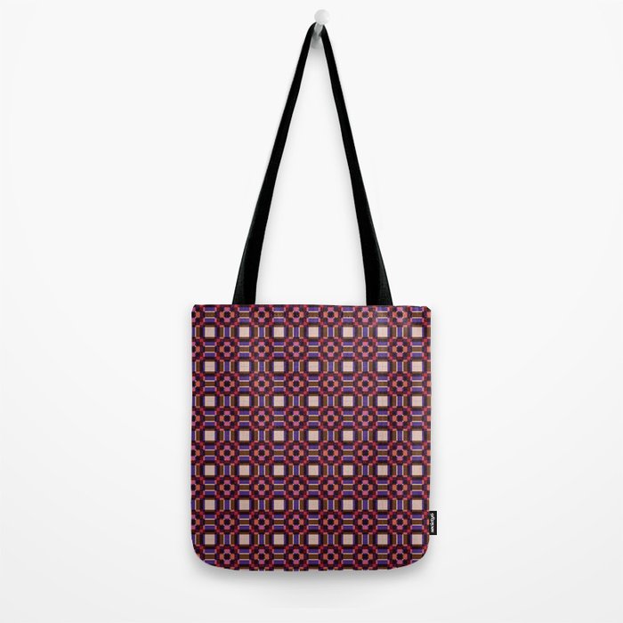 Optical Checkered Grid Pattern  Retro Illusion Design in Red Pink and Black Tote Bag Gallery Image 2