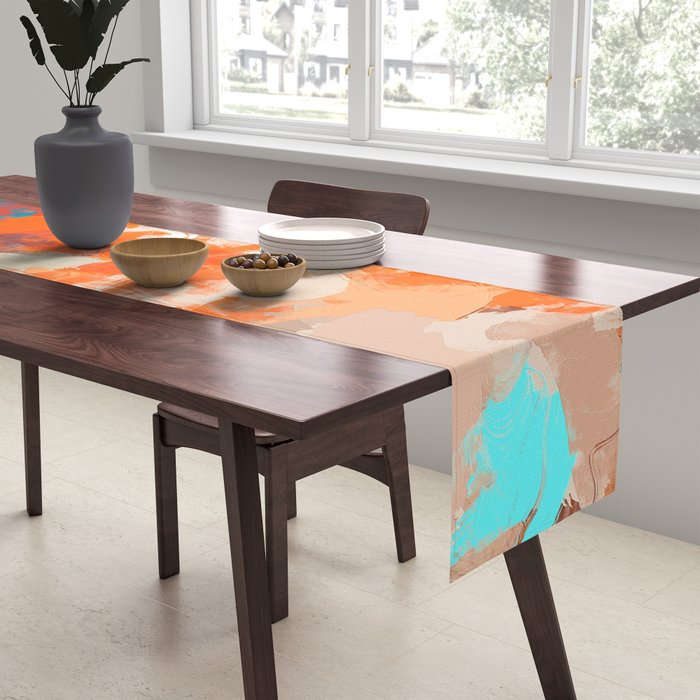 Pleasure, Abstract Painting Summer, Positivity Modern Bohemian Pop of Color Bright Good Vibes Table Runner Gallery Image 2