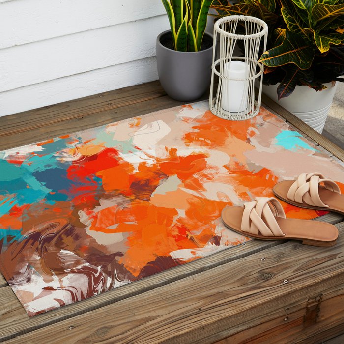 Pleasure, Abstract Painting Summer, Positivity Modern Bohemian Pop of Color Bright Good Vibes Outdoor Rug Gallery Image 2