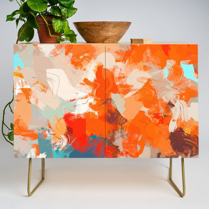 Pleasure, Abstract Painting Summer, Positivity Modern Bohemian Pop of Color Bright Good Vibes Credenza Gallery Image 1