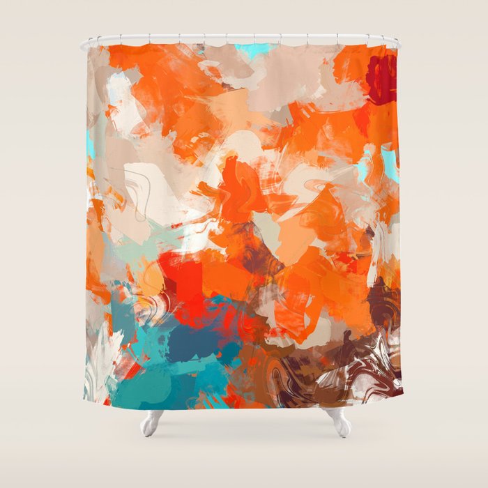 Pleasure, Abstract Painting Summer, Positivity Modern Bohemian Pop of Color Bright Good Vibes Shower Curtain Gallery Image 1