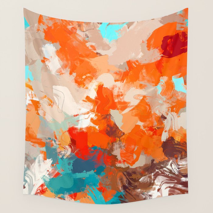 Pleasure, Abstract Painting Summer, Positivity Modern Bohemian Pop of Color Bright Good Vibes Wall Tapestry Gallery Image 4