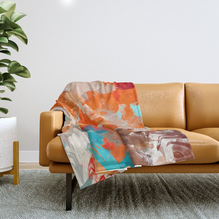 Pleasure, Abstract Painting Summer, Positivity Modern Bohemian Pop of Color Bright Good Vibes Throw Blanket Gallery Image 1