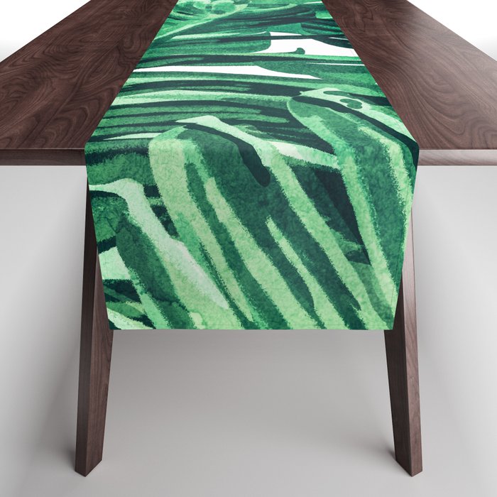 Tropical State of Mind | Watercolor Palm Banana Leaves Painting | Botanical Jungle Bohemian Plants Table Runner Gallery Image 1