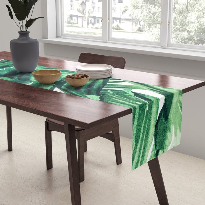Tropical State of Mind | Watercolor Palm Banana Leaves Painting | Botanical Jungle Bohemian Plants Table Runner Gallery Image 2