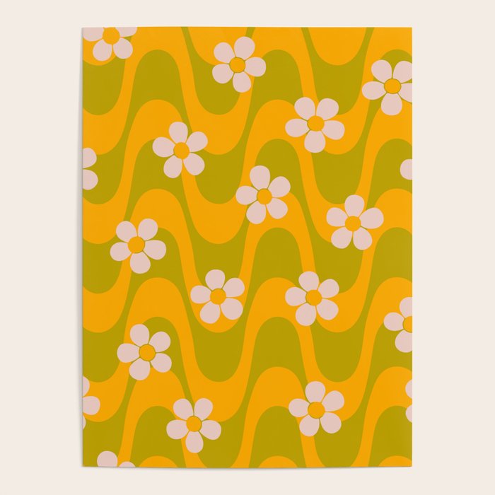 Groovy Yellow Green Flower Power Poster Gallery Image 1