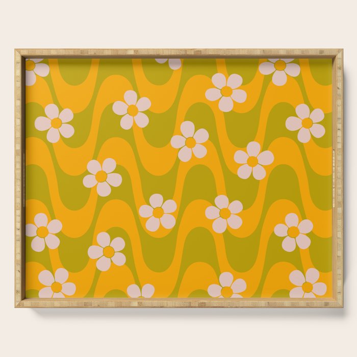 Groovy Yellow Green Flower Power Serving Tray Gallery Image 1