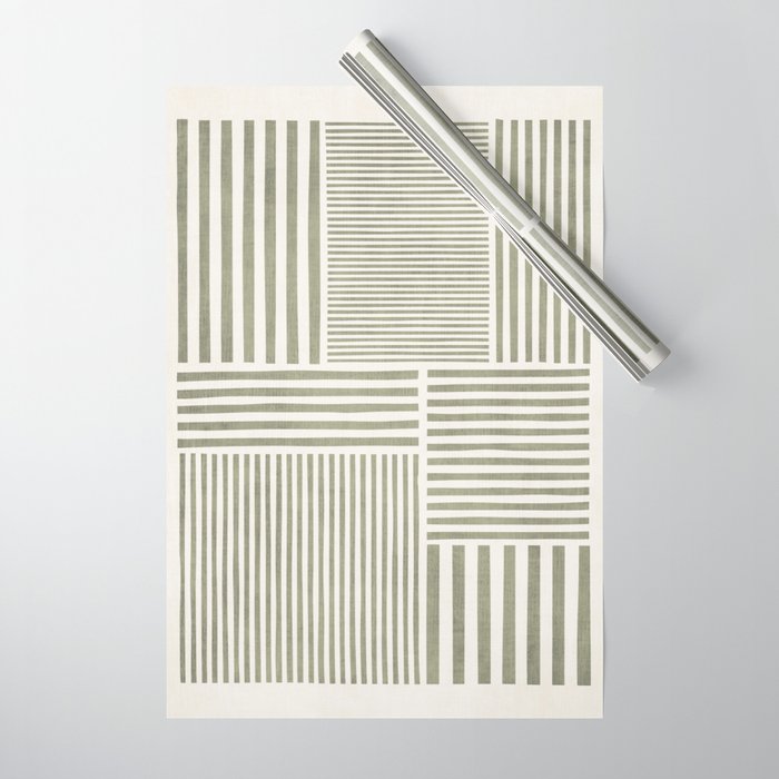 Neutral Green Lines Modern Minimalism Wrapping Paper Gallery Image 1