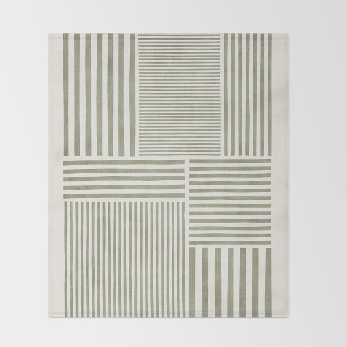 Neutral Green Lines Modern Minimalism Throw Blanket Gallery Image 2