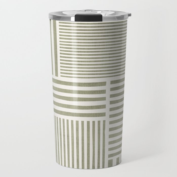 Neutral Green Lines Modern Minimalism Travel Mug Gallery Image 1