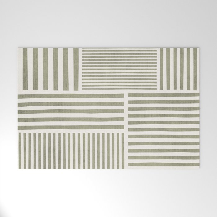 Neutral Green Lines Modern Minimalism Welcome Mat Gallery Image 1