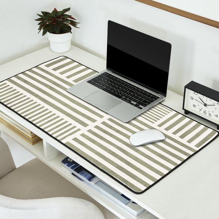 Neutral Green Lines Modern Minimalism Desk Mat Gallery Image 2