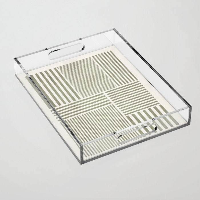 Neutral Green Lines Modern Minimalism Acrylic Tray Gallery Image 1