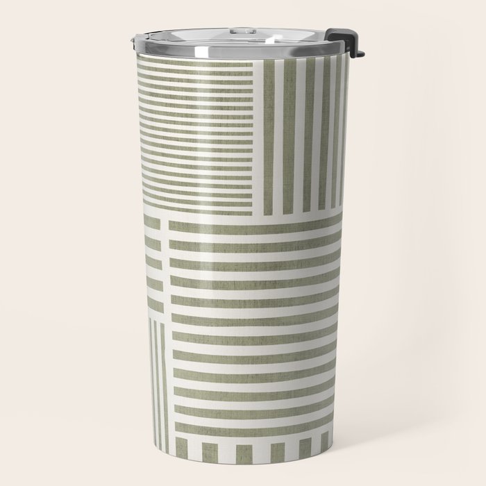 Neutral Green Lines Modern Minimalism Travel Mug Gallery Image 2