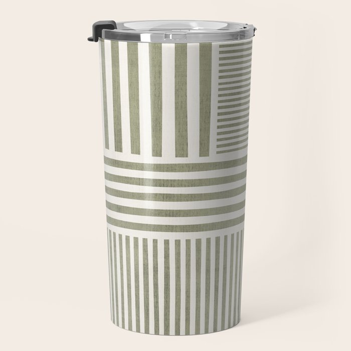 Neutral Green Lines Modern Minimalism Travel Mug Gallery Image 3