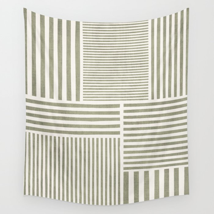 Neutral Green Lines Modern Minimalism Wall Tapestry Gallery Image 4
