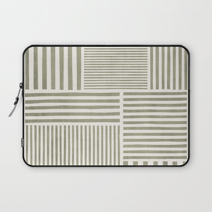 Neutral Green Lines Modern Minimalism Laptop Sleeve Gallery Image 1