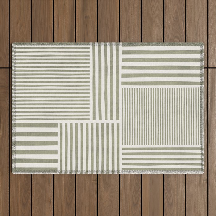 Neutral Green Lines Modern Minimalism Outdoor Rug Gallery Image 1