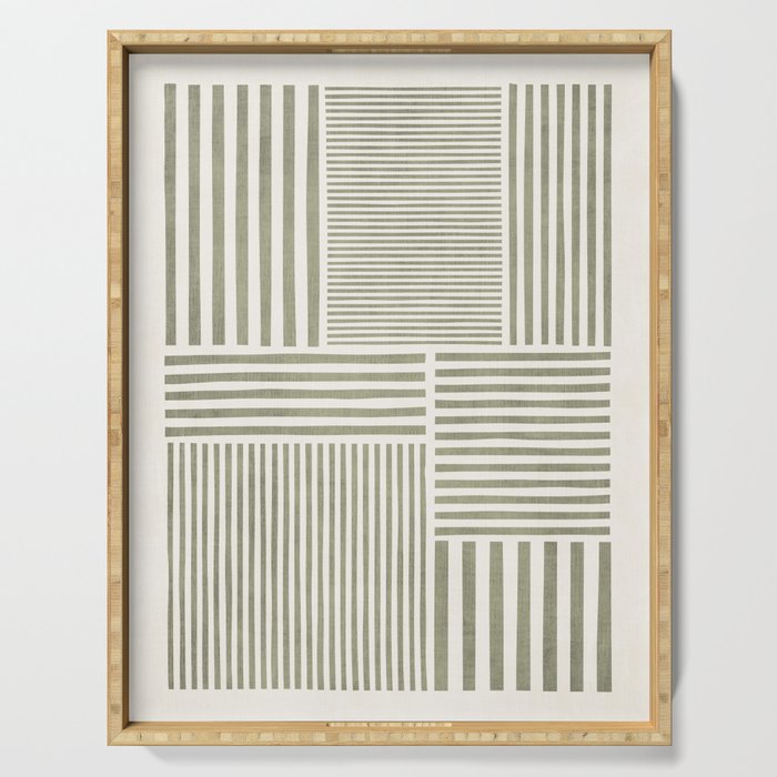 Neutral Green Lines Modern Minimalism Serving Tray Gallery Image 1