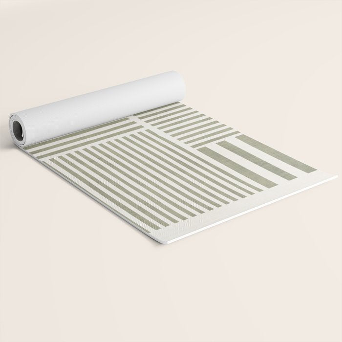 Neutral Green Lines Modern Minimalism Yoga Mat Gallery Image 2
