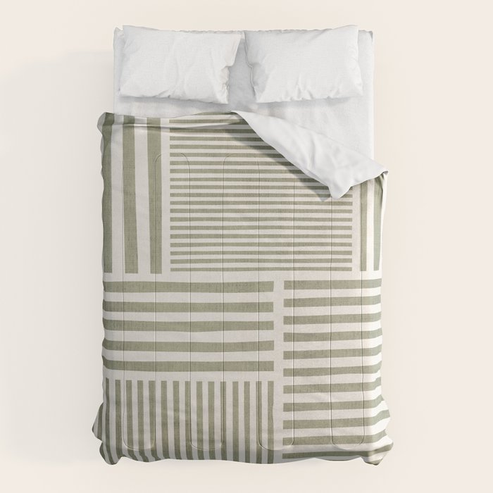 Neutral Green Lines Modern Minimalism Comforter Gallery Image 1
