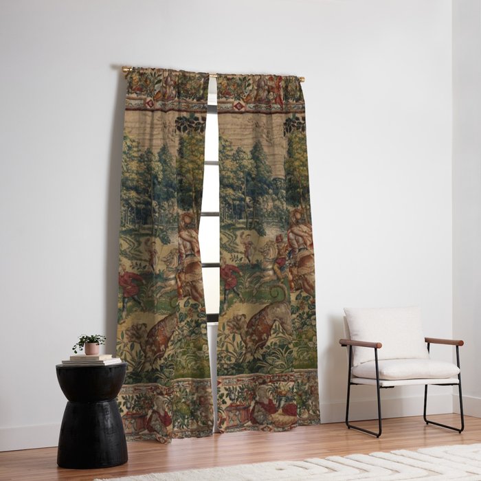 Antique 16th Century Pastoral Hunting Scene Flemish Tapestry Window Curtain Gallery Image 2