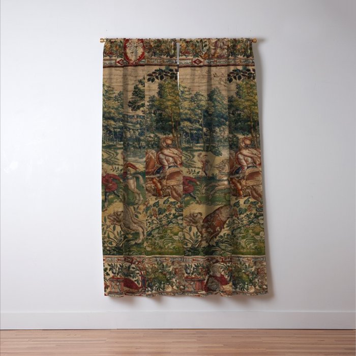 Antique 16th Century Pastoral Hunting Scene Flemish Tapestry Window Curtain Gallery Image 3
