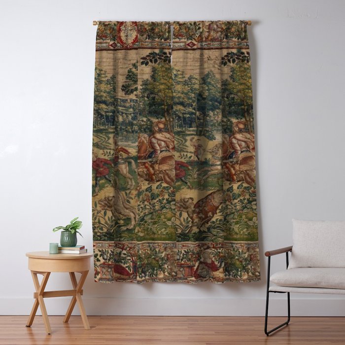 Antique 16th Century Pastoral Hunting Scene Flemish Tapestry Window Curtain Gallery Image 5