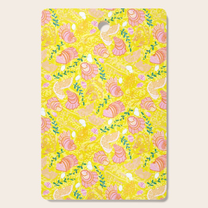Coastal Oysters on the Beach in Lemon Yellow & Peach Cutting Board Gallery Image 1