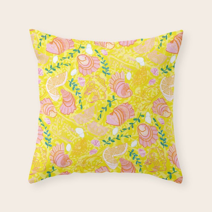Coastal Oysters on the Beach in Lemon Yellow & Peach Throw Pillow Gallery Image 6