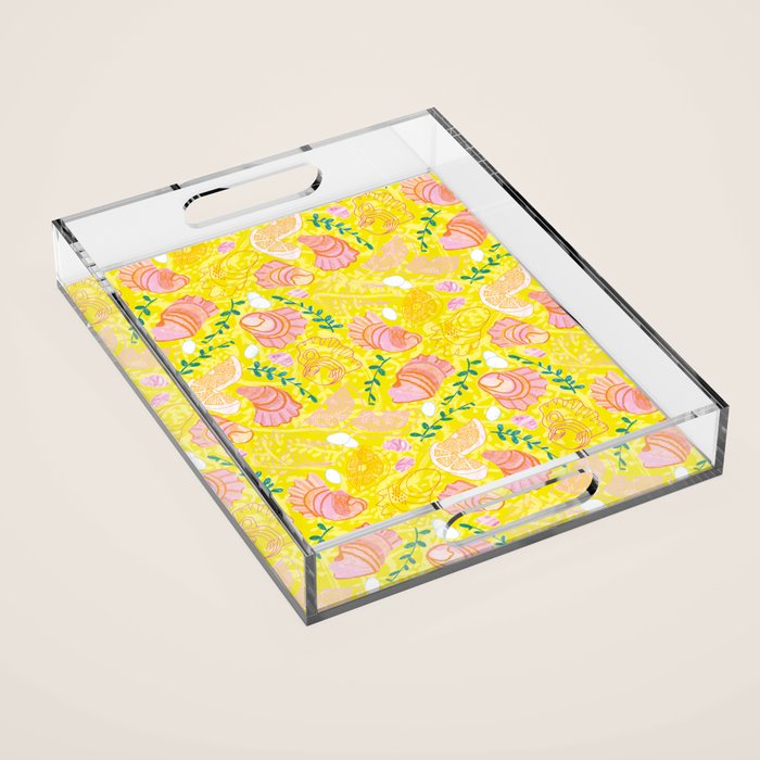 Coastal Oysters on the Beach in Lemon Yellow & Peach Acrylic Tray Gallery Image 1