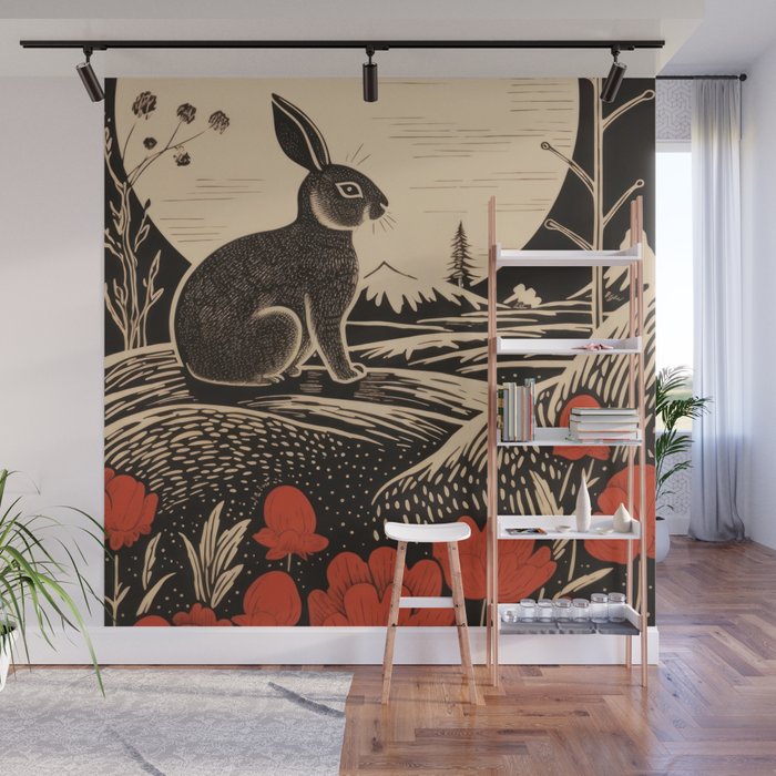 Red Tulip Moon Rise Bunny Wall Mural Gallery Image 1
