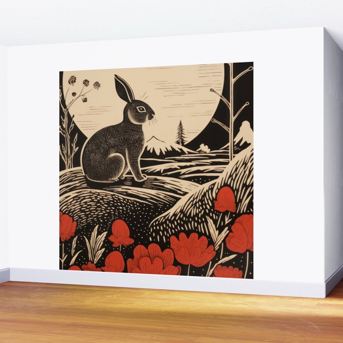 Red Tulip Moon Rise Bunny Wall Mural Gallery Image 2